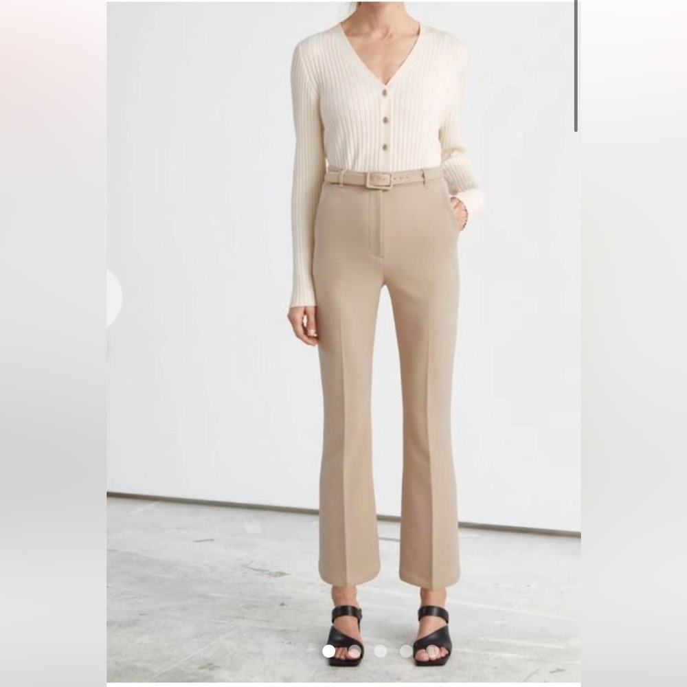 & Other Stories Sz 6 Belted Cropped Kick Flare Trousers